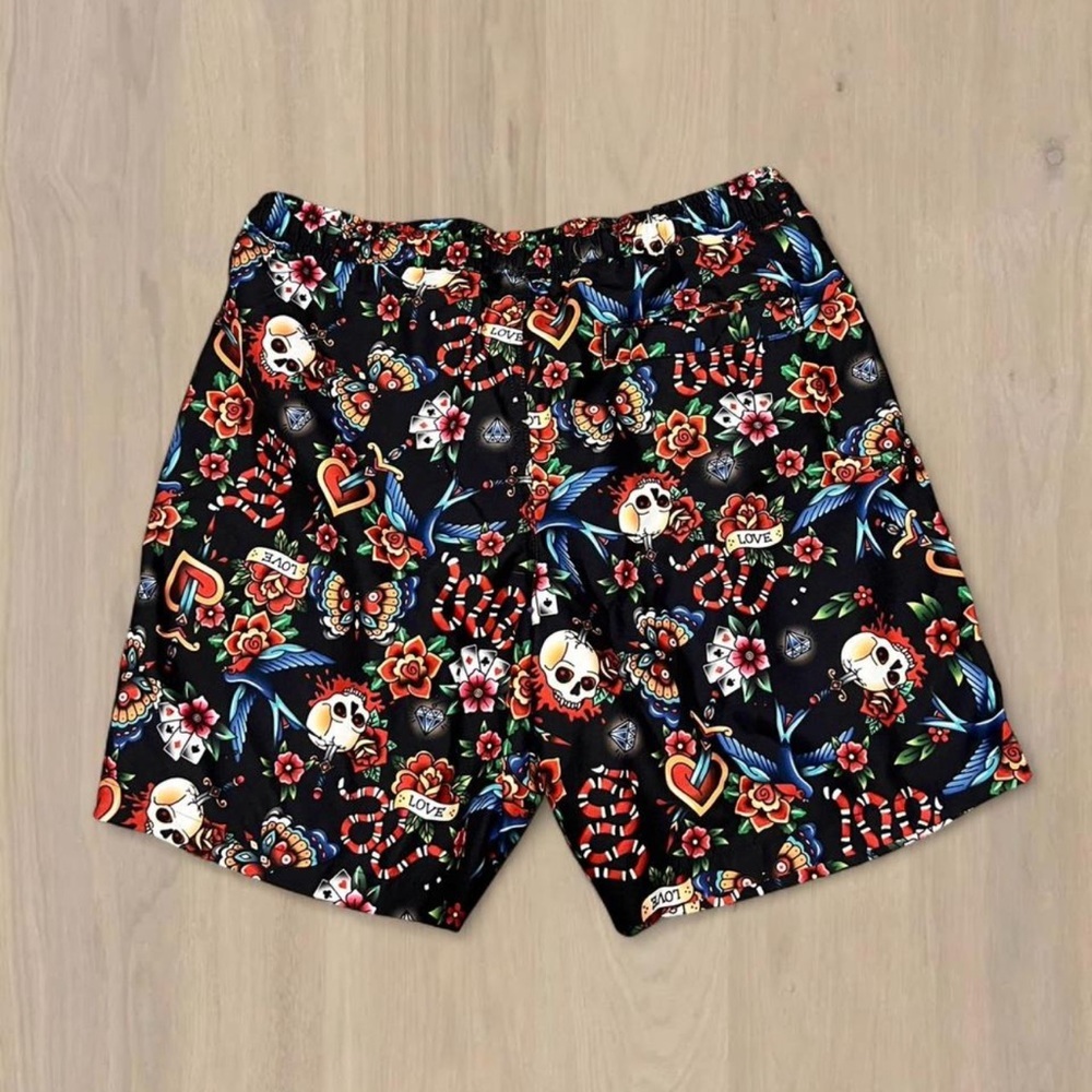 Surf Society Men's Black Floral & Tattoo Print Shorts - Picture 4 of 4